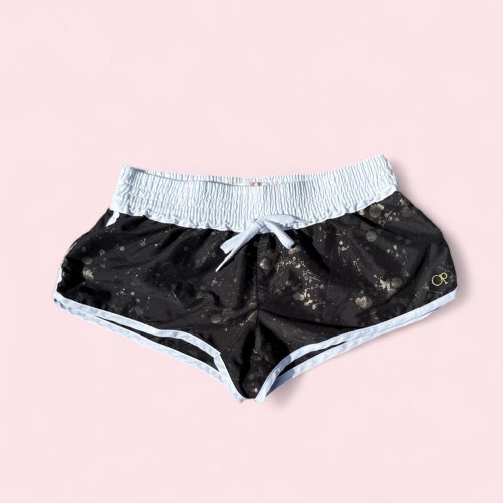 OP Black Splatter Athletic Shorts with White Waistband